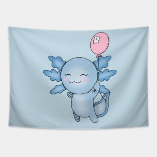 Cute Baby Blue Axolotl with Pink Balloon Tapestry