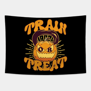 Train or Treat Pumpkin Kettlebell Gym Workout Halloween Tapestry