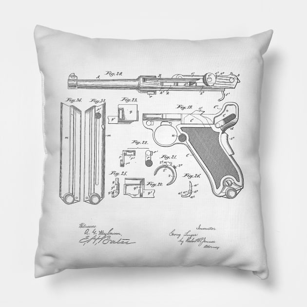 Gun Design Vintage Patent Hand Drawing Pillow by TheYoungDesigns