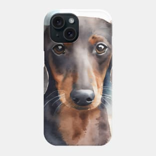 Watercolor Dachshund Black and Brown Portrait Phone Case