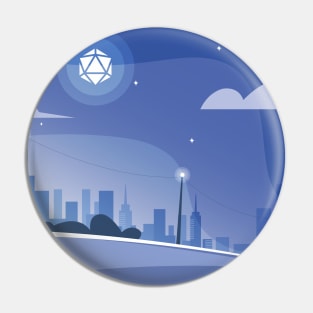 Minimalist RPG Landscape 20 Sided Polyhedral Dice Sun Pin