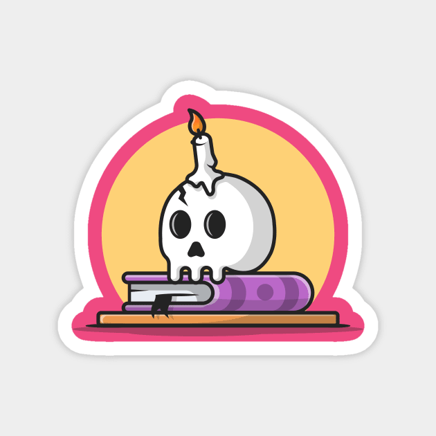 Skull with Candle On Book Cartoon Vector Icon Illustration Magnet by Catalyst Labs