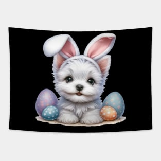 Puppy West Highland White Terrier Bunny Ears Happy Easter Day Tapestry