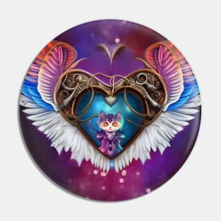 The elegant heart with wings and kitten Pin