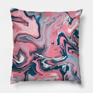 Shades of Moody Pink and Blue Aesthetic Marble Pattern Pillow