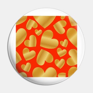 An abundance of golden hearts on orange Pin