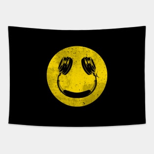 Smiley Music Face Headphones Tapestry