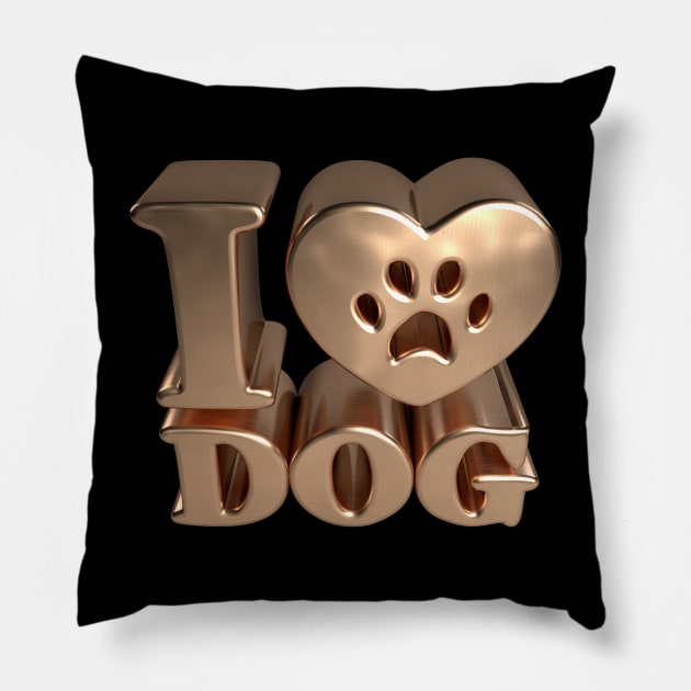 3D I Love Dog - Polished-Gold Pillow by 3DMe