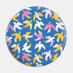 Collage Birds Blue Pink White Yellow Pin