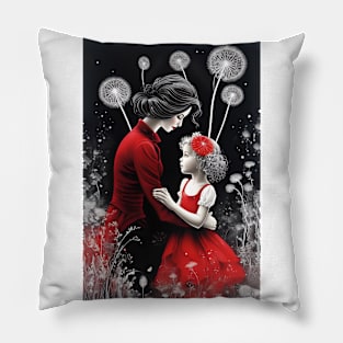 Red Harmony: Mother-Daughter Elegance in Monochrome Pillow
