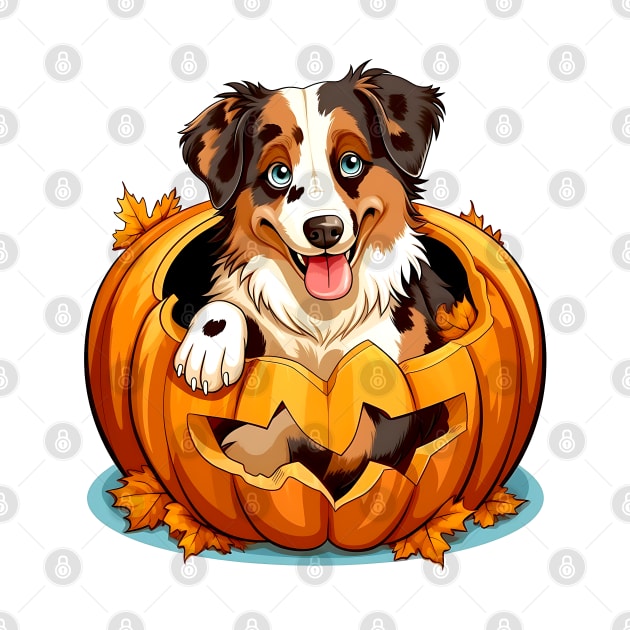 Australian Shepherd Dog inside Pumpkin #3 by Chromatic Fusion Studio