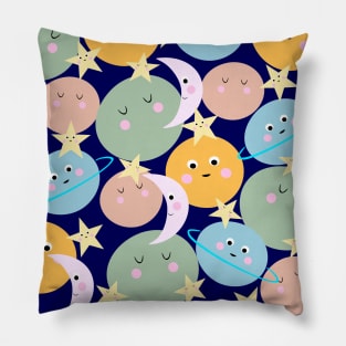 Cute Planets In Space Cartoon Pillow