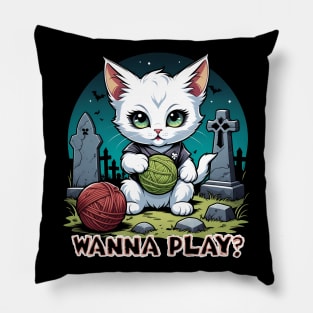 Wanna Play? - Creepy Kitten Pillow