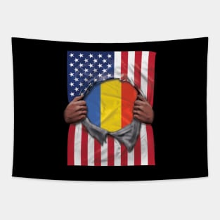 Romania Flag American Flag Ripped - Gift for Romanian From Romania Tapestry