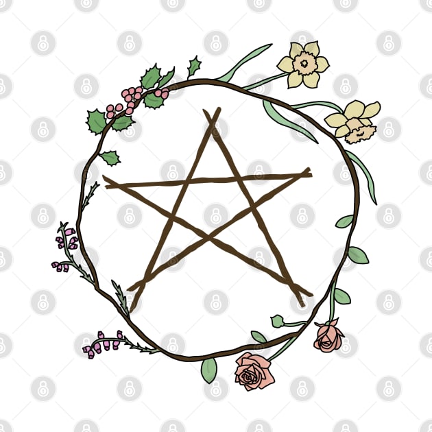 Pentacle surrounded by flowers by Becky-Marie