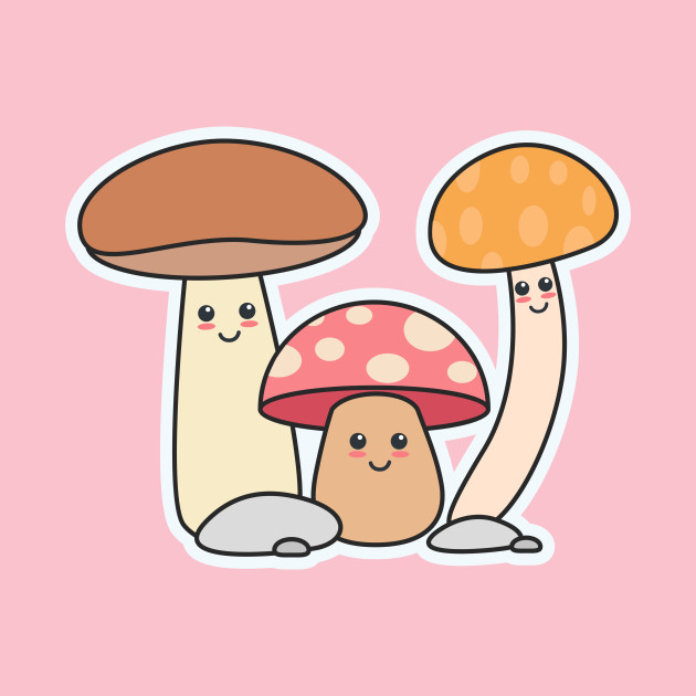 Cute Kawaii Mushrooms Cartoon Design - Mushroom Gifts - T-Shirt | TeePublic