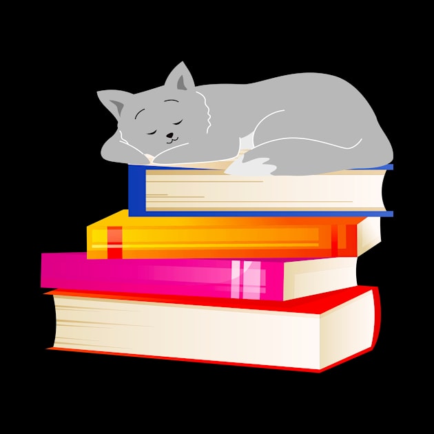 Cat sleeping on Books Reading Cat Lover by Foxxy Merch