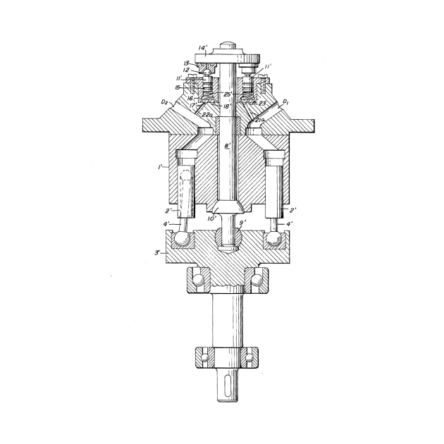 Axial Pistol Unit  Vintage Patent Drawing by TheYoungDesigns