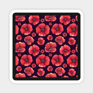 Botanical Floral Seamless pattern Poppies Magnet