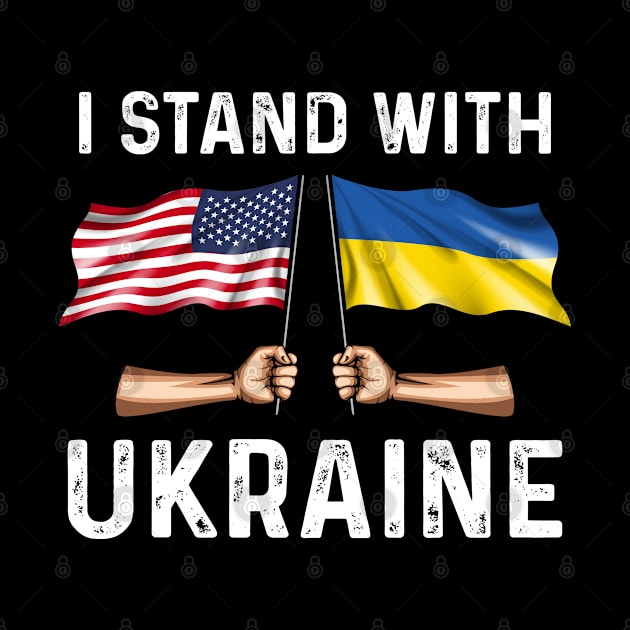 I Stand With Ukraine USA and Ukraine Flags Holding Hands by BramCrye