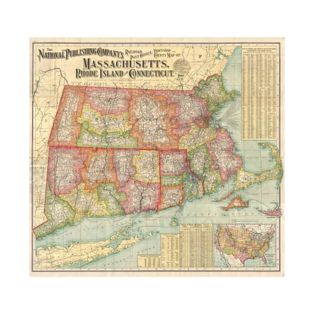 Vintage Map of New England States (1900) by Bravuramedia