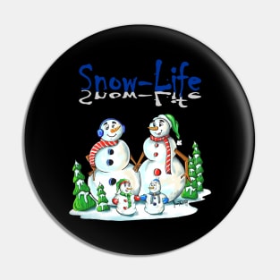 Snowman Family in Christmas Winter Landcape Pin