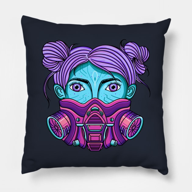 Tech Gas mask Quarantine Girl Pillow by nataliesnow24