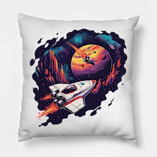 A spaceship traveling Pillow