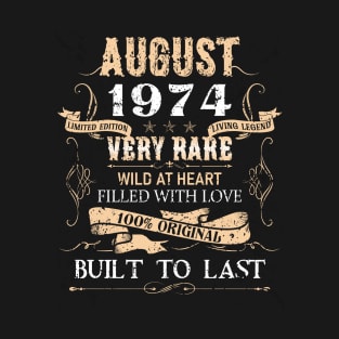 48 Years Old 48th Birthday Decoration Vintage August 1974 T-Shirt