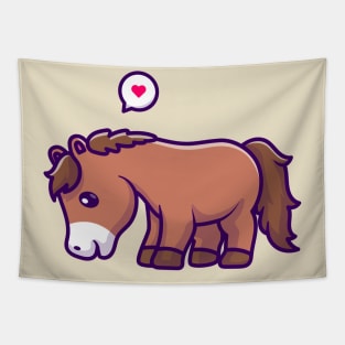 Cute Horse Eating Grass Cartoon Tapestry