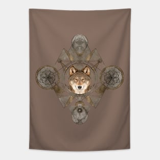 Wolf in Sacred Geometry Ornament Tapestry