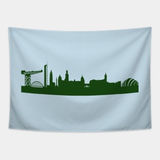 GLASGOW skyline in forest green Tapestry