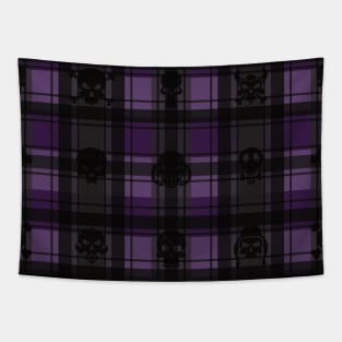 Purple and Black Skull Lumber Goth Plaid Pattern Tapestry