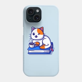 Cute Cat Sitting On Book Cartoon Phone Case