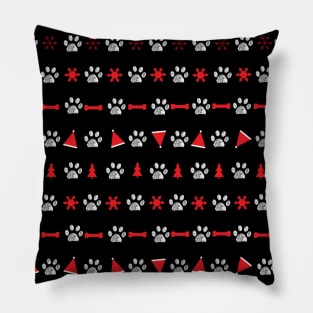 Striped black and red pattern with paw prints II Pillow