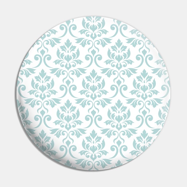 Feuille Damask Duck Egg Blue on White Pattern Pin by NataliePaskell