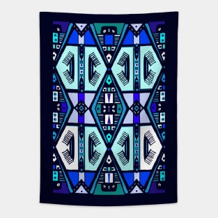 Manjak African Wax Textile Tribal Mudcloth Symmetrical Pattern Blues Tapestry