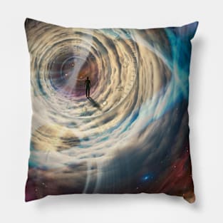 Man traveling in time and space Pillow