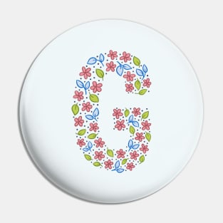 Floral Monogram Letter G - pink and blue Pin