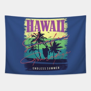 Hawaii Surfers Palm Trees Vacation Tapestry