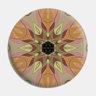 Cartoon Mandala Flower Red Orange and Yellow Pin