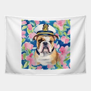 Lilly Pulitzer inspired portrait of a bulldog Tapestry