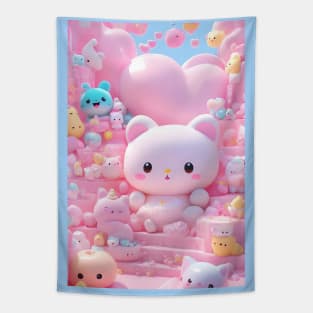 Cute chubby pink Kawaii cat Tapestry