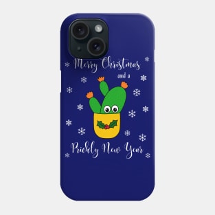 Merry Christmas And A Prickly New Year - Opuntia Microdasys Cactus In Christmas Holly Pot Phone Case