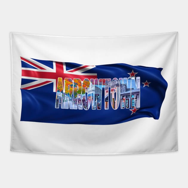 ARROWTOWN - New Zealand with Flag Tapestry by TouristMerch