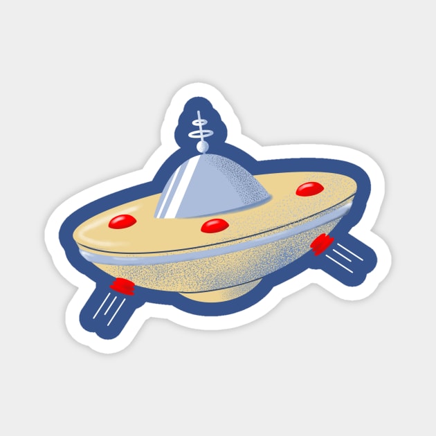 Retro Flying Saucer Magnet by ksrogersdesigns