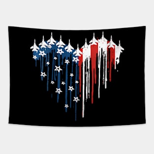 Fighter Jet Airplane American Flag Heart 4Th Of July Tapestry