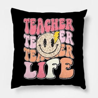 Teacher Life Back To School Groovy Happy First Pillow