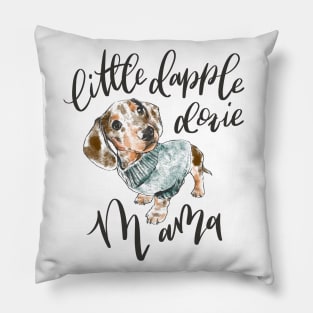 Dapple Doxie Mama, Chocolate in Blue Pillow