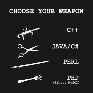 Perl, Java, C Sharp, Php, C++ Programming Language Comparison Joke T-Shirt